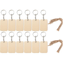 60PCS Wooden DIY Keychain Pendants Set for, Blank Square Keyring Charms for Boy Girl Crafting, Simple DIY Keyring Hanging Decor Kit