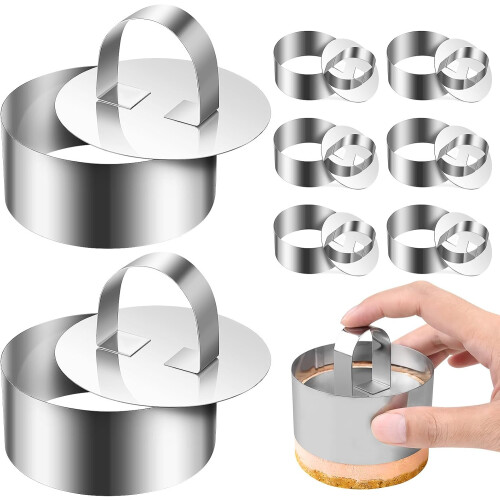 Cake Round Solid No Crack 8 Sets for Baking Stainless Steel with Pushers Cake Mold Set