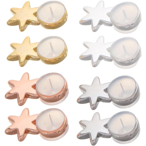 8Pcs Hexagonal Silicone Earring Backs with Metal Support, Secure Lock Replacement Stoppers