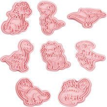 8pcs Plastic Dinosaur Cookie Cutters for Easy to Use Easy to Clean Pink 3D Cartoon Shapes Baking Mold