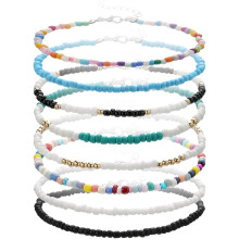 8 stuks kleurrijke handgemaakte kralen enkelbandjes, verstelbare enkelarmbandjes voor dames en meisjes, zomerse strandaccessoires.