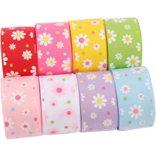8 Stück 25 mm breites Polyesterband mit Gänseblümchenmuster für DIY-Bastelarbeiten, Nähen und Haaraccessoires, gemischte Farben