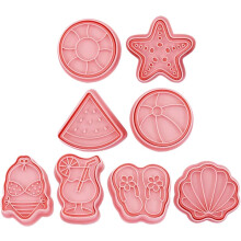 8pcs Biscuit Cutters DIY Silicone Biscuit Stamp Mold Creative Thick Baking Mold Keeps Cookie Intact Pink
