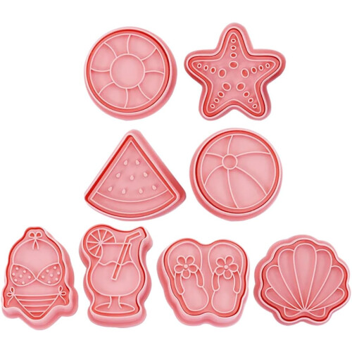8pcs Biscuit Cutters DIY Silicone Biscuit Stamp Mold Creative Thick Baking Mold Keeps Cookie Intact Pink