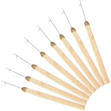 8Pcs Wood Handle Dreadlock Crochet Hooks Metal Hair Braid Needles Reusable Salon Hair Tool