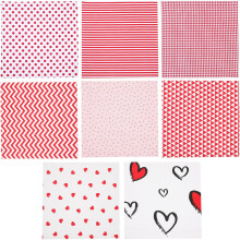8 sztuk czerwonej bawełnianej tkaniny twill z nadrukiem serca 25x25 cm do samodzielnego szycia, patchworku, pikowania, dekoracji na Walentynki
