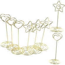 8 Stück goldene Herz- und Stern-Memo-Clips, 85 mm Metallkartenhalter für Tischnummern bei Hochzeiten