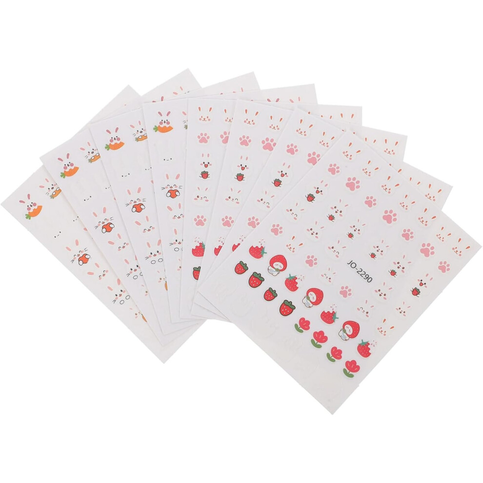 Hkhbjs 8 Sheets Bunny Nail Stickers Self-Adhesive Nail Decals Cartoon Rabbit Pattern Decor For Holiday