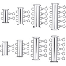 8 Stück silberne Schiebeverschluss-Perlenschnallen-Verbindungsstücke für mehrsträngige Halsketten und Armbänder zum Selbermachen von Schmuck