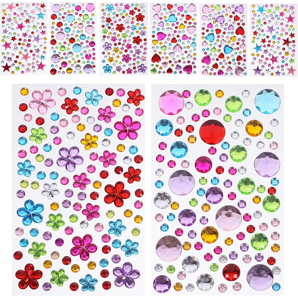 Hkhbjs 8Sheets Nail Art Diamond Stickers Face Gems Jewels Self Adhesive Rhinestone Stickers For Makeup Nail Supplies