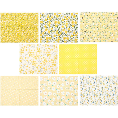 Printed Patchwork Fabric Bundle 8pcs Yellow Floral Cotton Sheets DIY Sewing Accessories Quilting Cloth