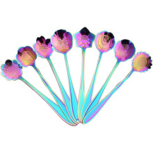 Ensemble de 8 cuillères à cocktail et à vin élégantes en or rose à motif floral