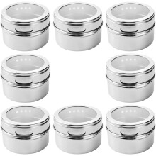 8pcs Magnetic Spice Canister Stainless Steel Spice Container with Tops Airtight Storage Jars