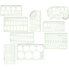 Ensemble de 9 pochoirs géométriques (cercles et ovales), gabarits en plastique pour loisirs créatifs