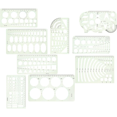 9Pcs Geometric Circle and Oval Drawing Stencils Set, Plastic Shape Templates for Crafts