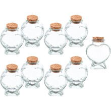 9 Stück herzförmige Wunschflaschen aus Glas, 50 ml Glasbehälter mit Deckel zur Aufbewahrung von Süßigkeiten