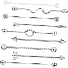 9-teiliges Set industrieller Ohrstecker mit Hantelmotiv, Edelstahl, Pfeil-Schraubverschluss, Piercingschmuck