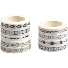 9-teiliges Set aus 8 mm breitem, weißem Washi-Tape für Scrapbooking und DIY-Projekte, minimalistische Deko-Tape-Kollektion