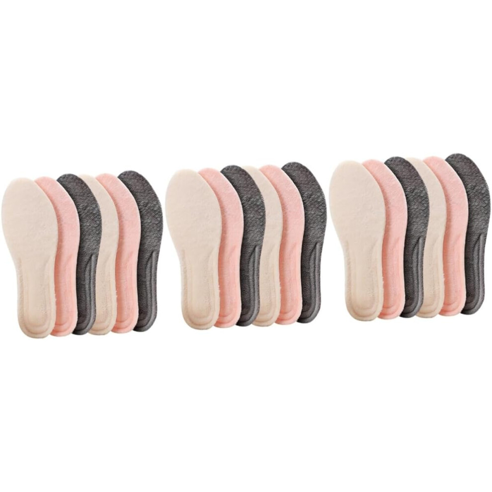 Hkhbjs Pink/Beige/Grey 9Pairs Warm Insoles Winter Shock-Absorbing Unisex Sports Shoe Cushions Skin-Friendly Thicken