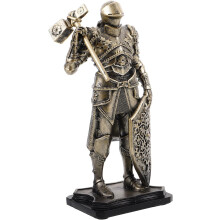 Stehende Ritterstatue aus Kunstharz, Vintage-Retro-Stil, einzigartiges goldenes mittelalterliches Sammlerstück