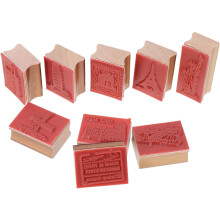 Lot de 9 tampons en bois sur le thème du voyage pour scrapbooking et loisirs créatifs
