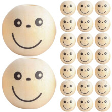 50pcs Smile Face Wooden Beads for Jewelry Making Bulk, Natural Wood Beads
