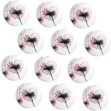 50Pcs Valentine’S Day Wooden Beads 16Mm Round Dandelion Pattern DIY Craft Beads