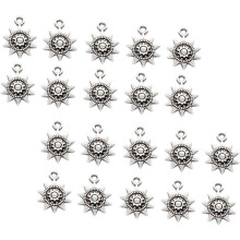 50 Stück antike silberne Sonnenmedaillen-Anhänger zum Selbermachen von Armbändern und Schmuck, 17 x 13 mm, geeignet
