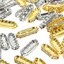 100 Metall-Abstandshalter für die Schmuckherstellung, dreilochige Rautenform, 21 x 8 mm, gemischtes Gold und Silber