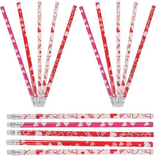 50pcs Multi-Função Coração padrão lápis de madeira com Eraser Toppers