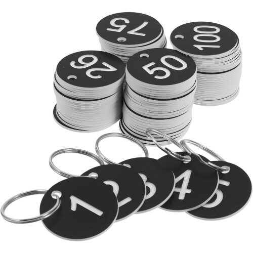 100pcs Round Numbered Tags with Metal Rings, Plastic Numbered Discs Key Tags for Identification