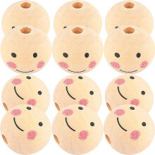 50Pcs Wooden Smile Face Beads Set for DIY Jewelry Making, 25Mm and 20Mm Round Natural Wood Beads