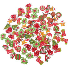 100 boutons de Noël en bois à 2 trous, accessoires de couture et de loisirs créatifs, styles variés.