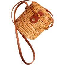 Kleiner Rattan-Beutel im Landhausstil, gewebtes Design, Stoffinnenfutter