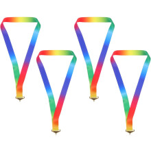 4 Stück Regenbogen-Medaillenbänder mit Metallstange – Flache Stoff-Medaillenbänder für den Halsbereich im Sportbereich