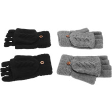 2 Paar wandelbare Winterhandschuhe, fingerlose Strickhandschuhe für Damen mit Überschlag