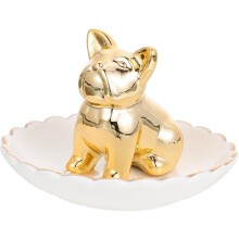 Schmuckteller aus Keramik mit Bullterrier-Motiv in Goldoptik, eine wunderschöne und elegante Schmuckschale.