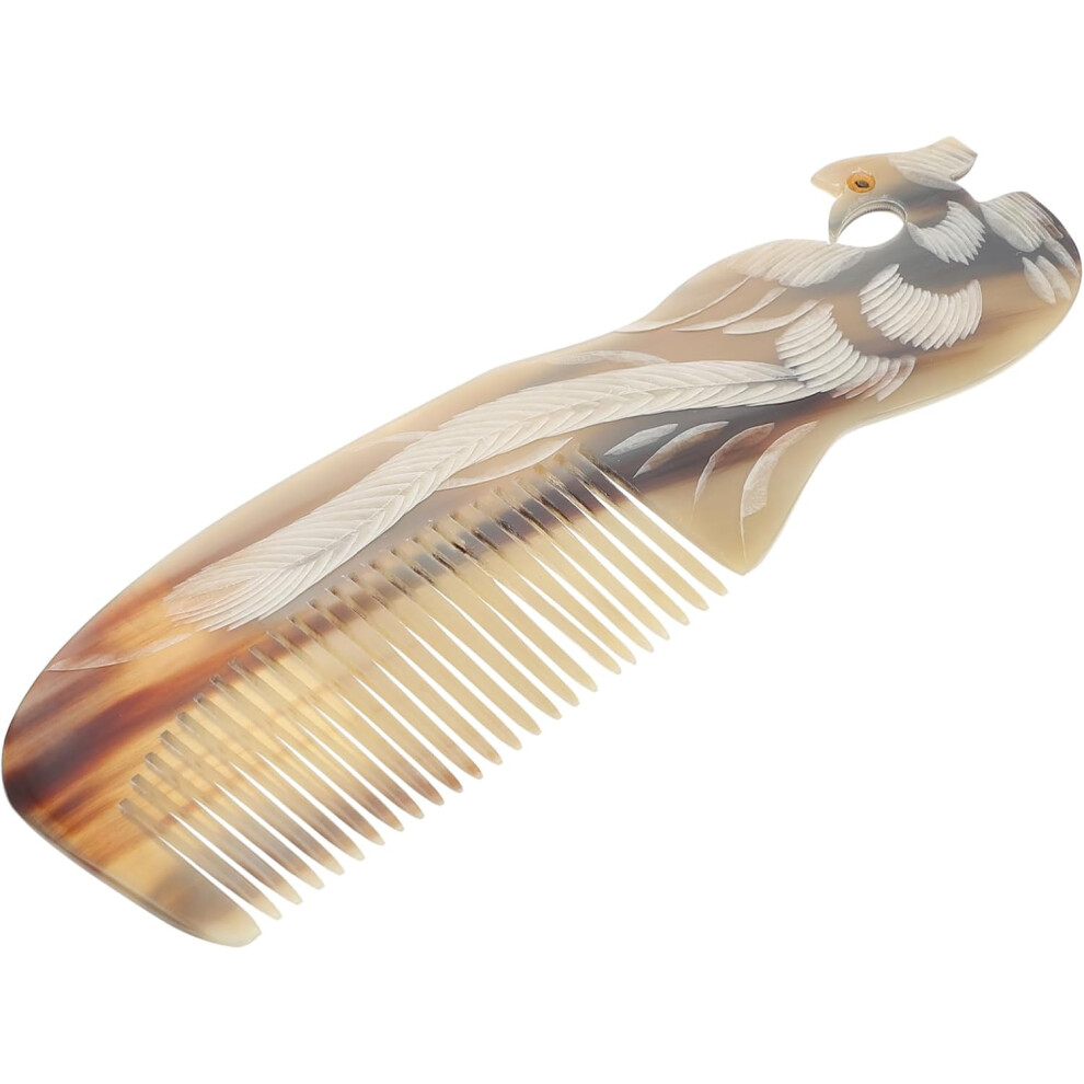 Hkhbjs Unisex Ox Horn Comb Single-Sided Engraving Handmade Natural Anti-Static Scalp Massage Hair Comb