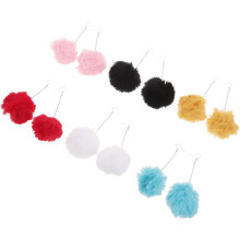 6 Paar Pompon-Ohrringe mit langer Kette, weicher Plüsch, Winterschmuck für Partys, Weihnachten, Damen und Mädchen