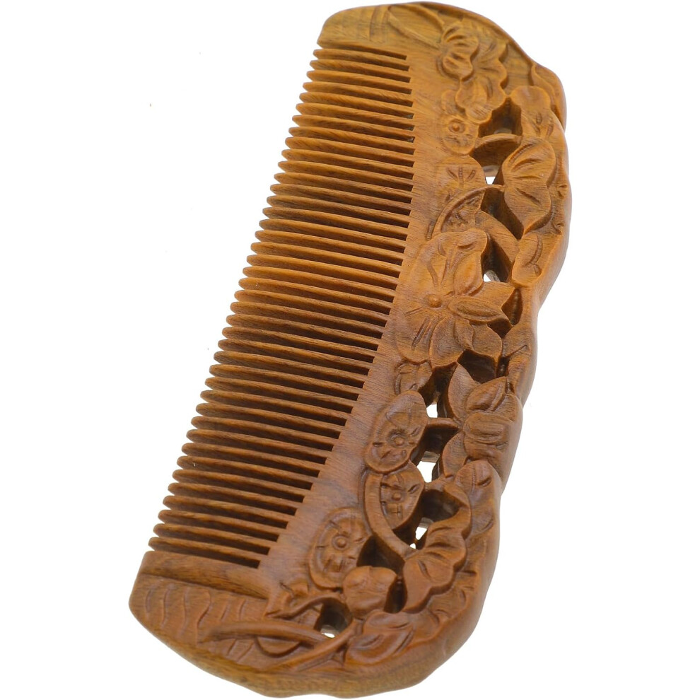 Hkhbjs Hair Detangling Wide Tooth Sandalwood Comb 16Cm Wooden Double-Sided Carved Tool For Salon And Household Hair Care