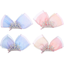 4-teiliges Prinzessinnenkronen-Haaraccessoire mit Strass-Schleife, Netz-Tüllclips