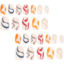 Faux ongles à pression, 24 pièces, motifs ondulés colorés, pour manucure maison ou professionnelle.