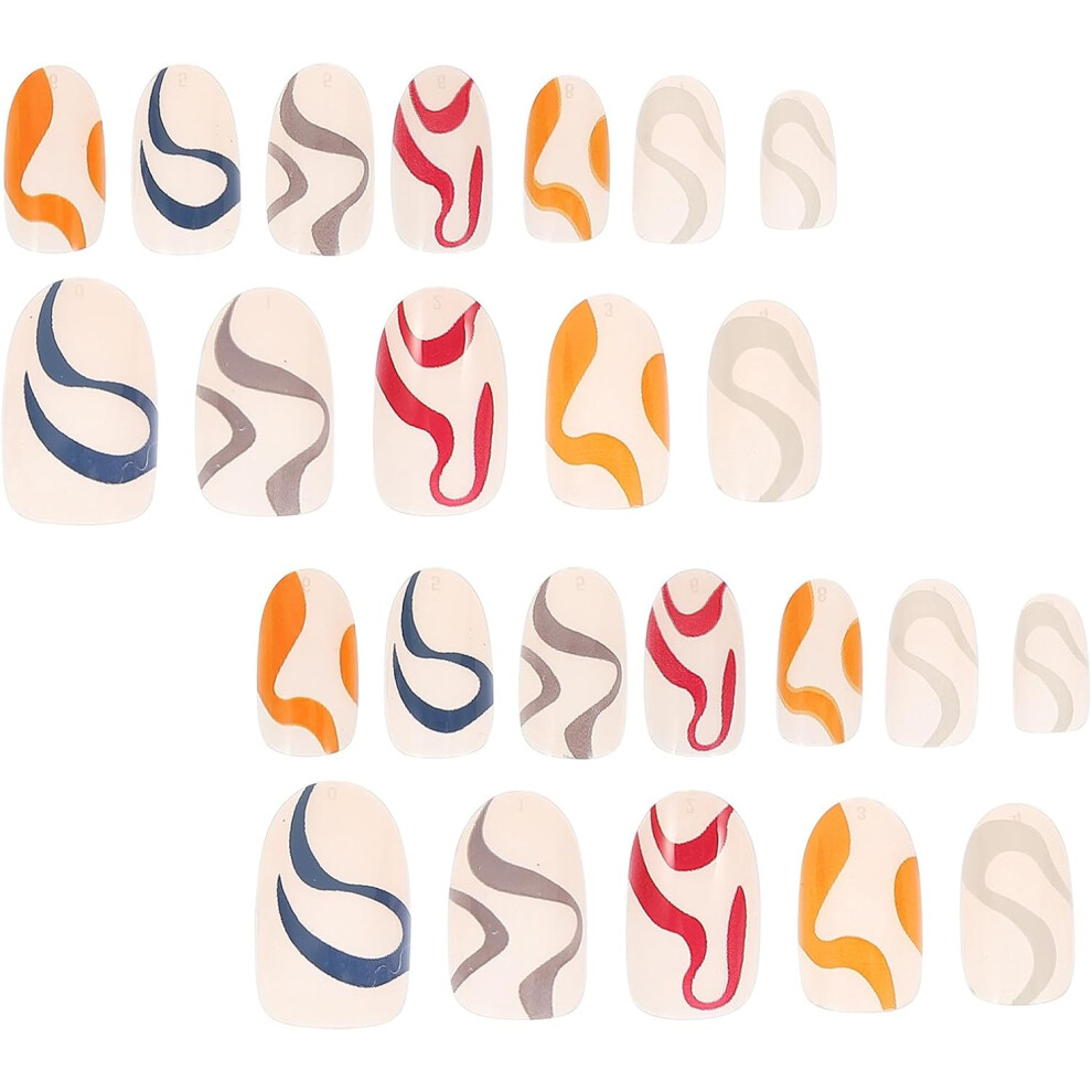 Hkhbjs Line False Nails Press On Nails 24 Pieces Colorful Wavy Pattern Plastic Fingernail Tips For Diy Manicure In Home Salon Use
