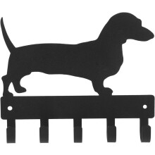 Schwarzer, eisener Schlüsselhalter in Hundeform zur Wand, dekorativer Schlüsselaufhänger aus Metall mit Kleiderhaken