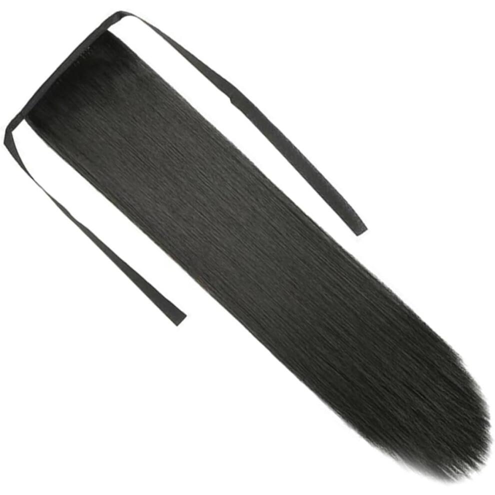 Hkhbjs Unisex Black Synthetic Straight Long Ponytail Extension Wrap Around Hairpiece
