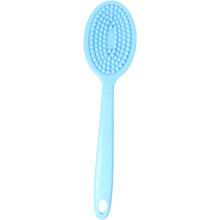 Silikon-Badebürste mit langem Griff für die Dusche mit blauem, vielseitig einsetzbarem Silikonkopf zur Körpermassage