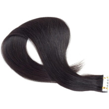 Nahtlose Tape-in-Echthaar-Extensions, 45 cm, schwarze, glatte Perücke, wendbar für Alltagsstyling und Partys