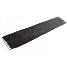 Schwarze Tape-in-Echthaar-Extensions (Remy-Haar), 75 cm, natürlich glattes, schwarzes Haar, für Damen, Alltag und Partys