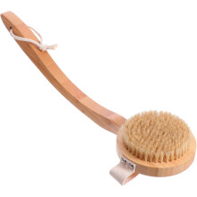 Holzbadbürste mit langem Griff, Scheuerbürste für Duschmassage, Badezimmerreinigung und Körperpeeling
