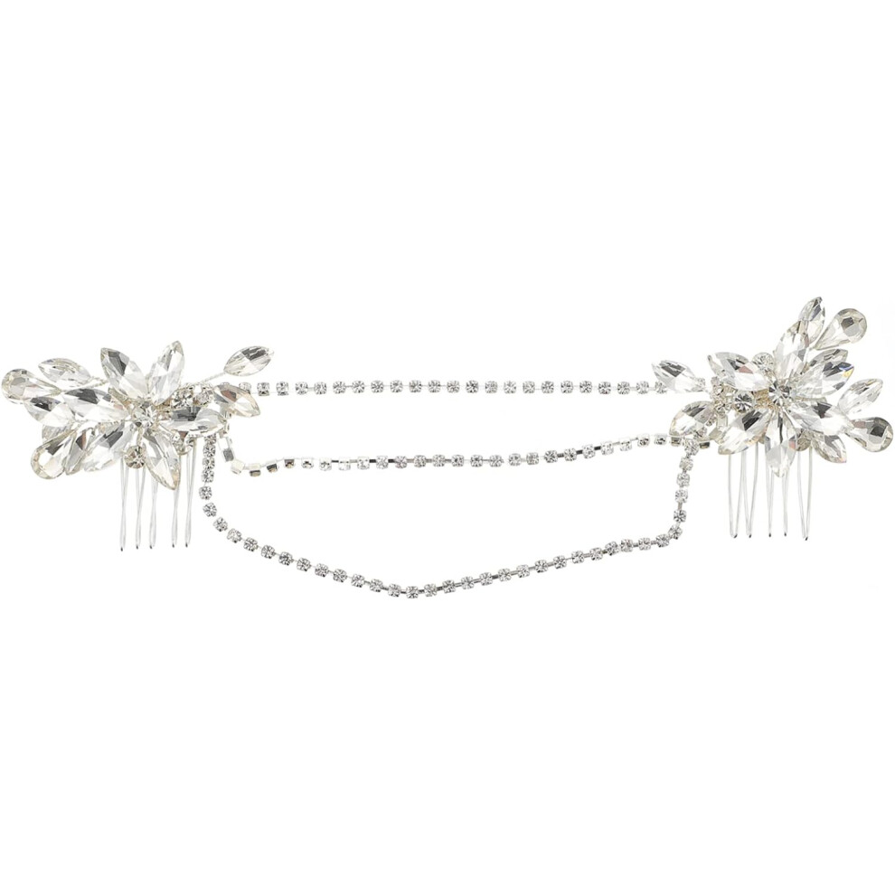 Hkhbjs White 1Pc Rhinestone Chain Bridal Hair Comb Elegant Wedding Headdress For Women Charming Hair Accessory